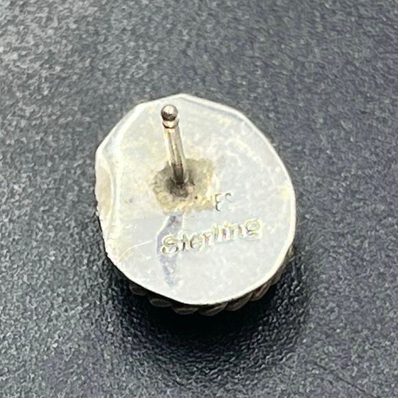 Vintage Sterling Silver Blue Lapis Lazuli Oval Stud Earrings Rope Border Signed - Picture 8 of 15